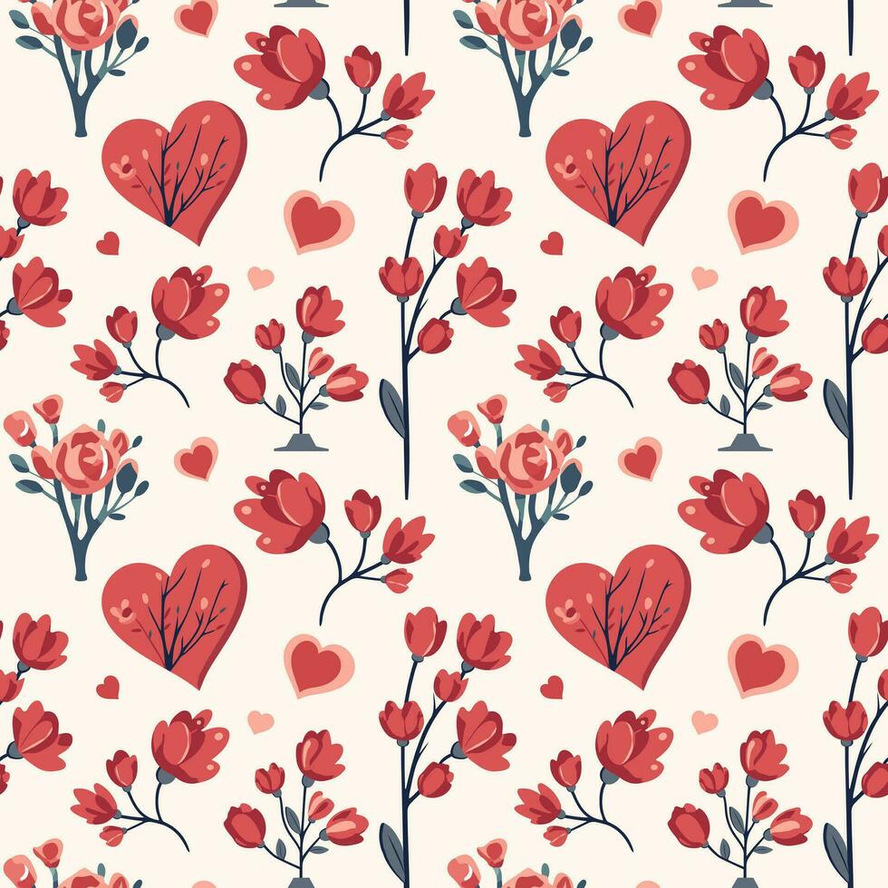 San Valentino giorno modello. cuore forme e romantico fiori. amore mazzi di fiori senza soluzione di continuità vettore sfondo.