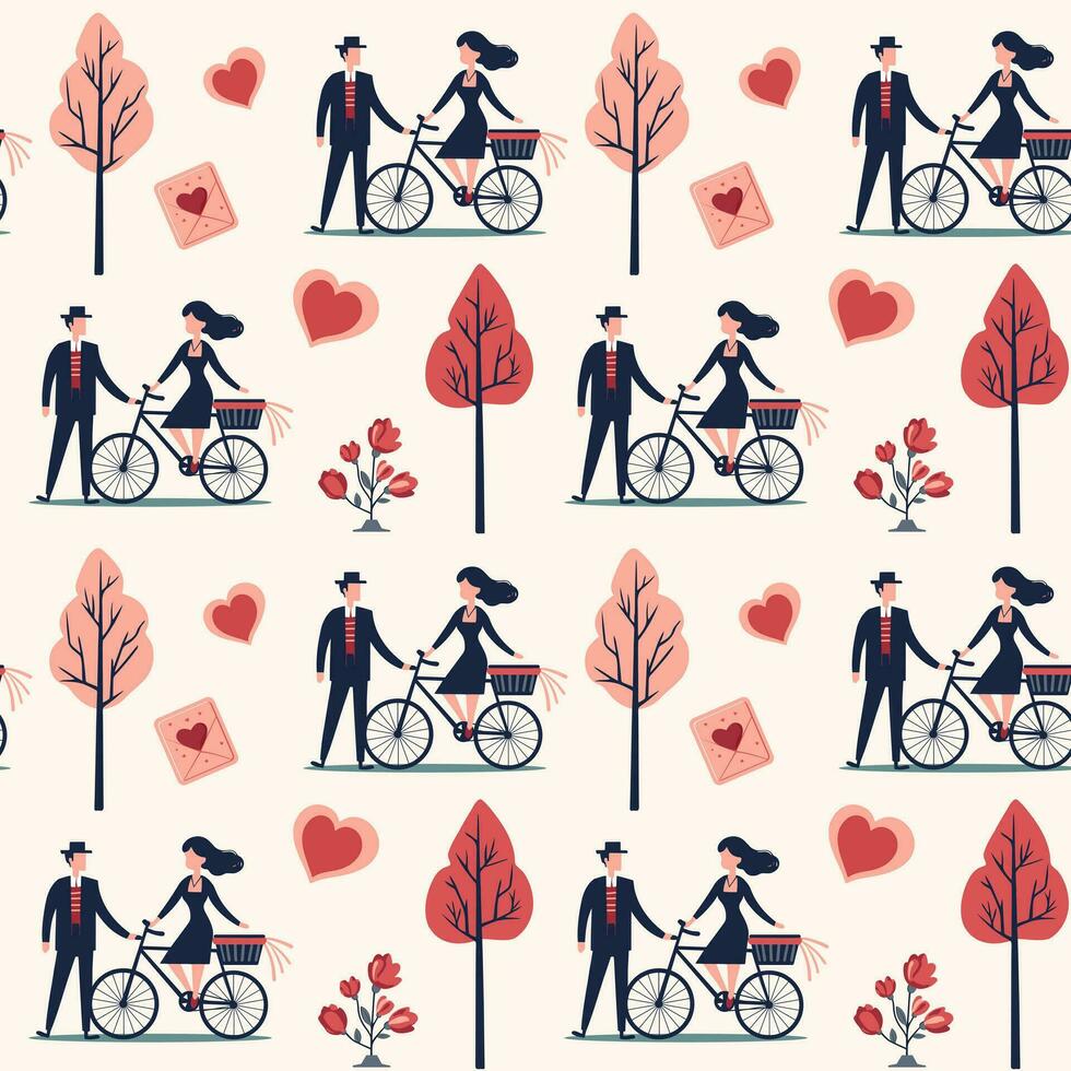 San Valentino giorno sfondo. cuore forme e romantico coppia. amore mazzi di fiori senza soluzione di continuità vettore modello.