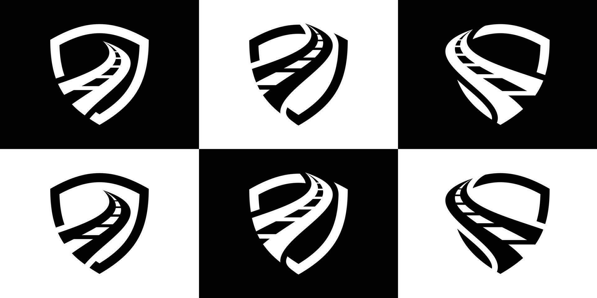 logo design strada e scudo icona vettore illustrazione
