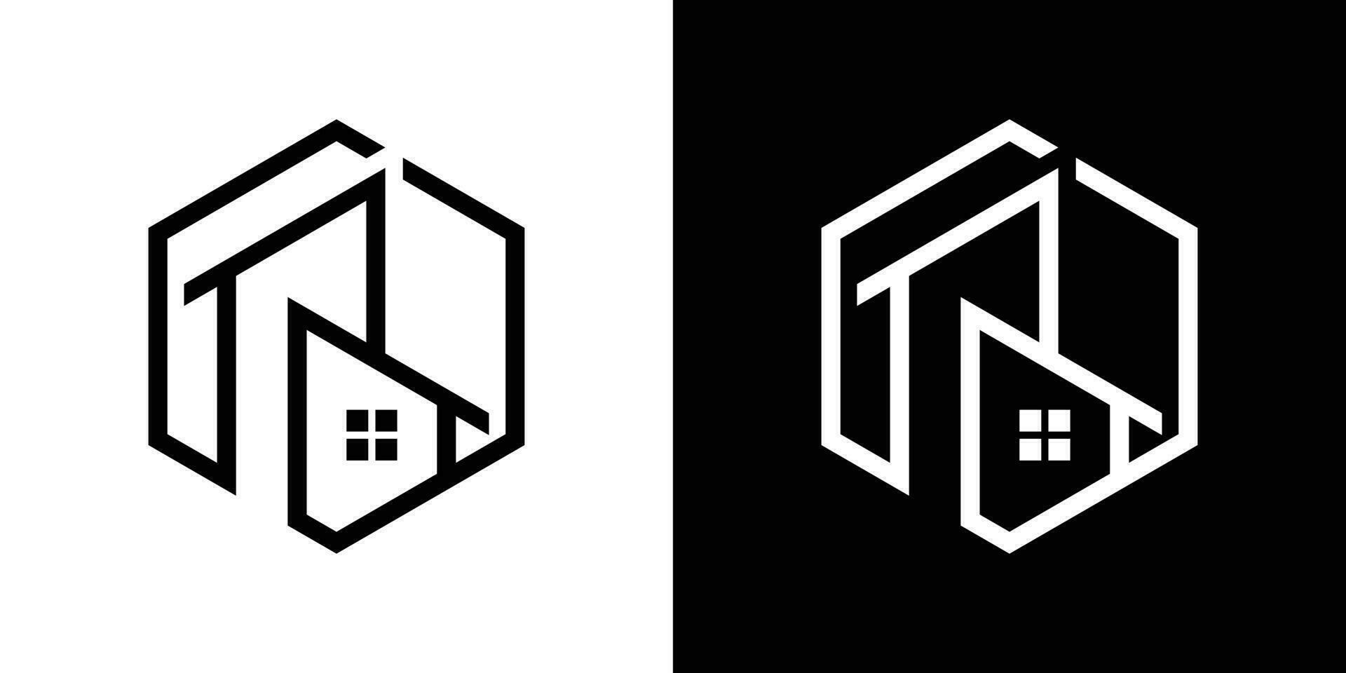 logo design edificio moderno nel esagono icona vettore ispirazione