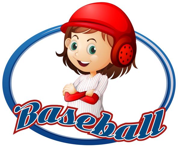 Disegno del logo di baseball con il giocatore della ragazza vettore