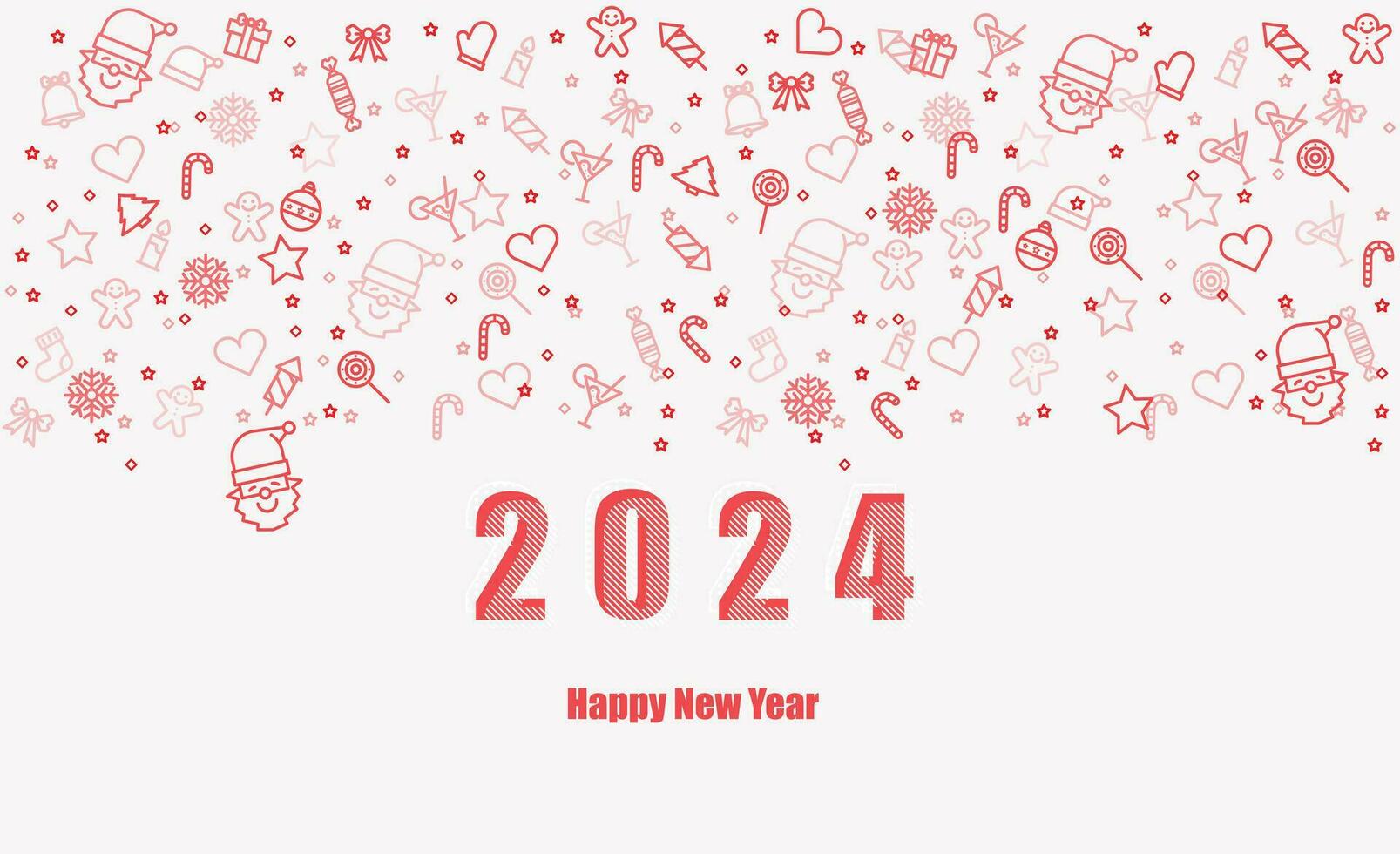 2024, sfondo con contento nuovo anno Natale icona magro linea stile piatto vettore design sfondo.