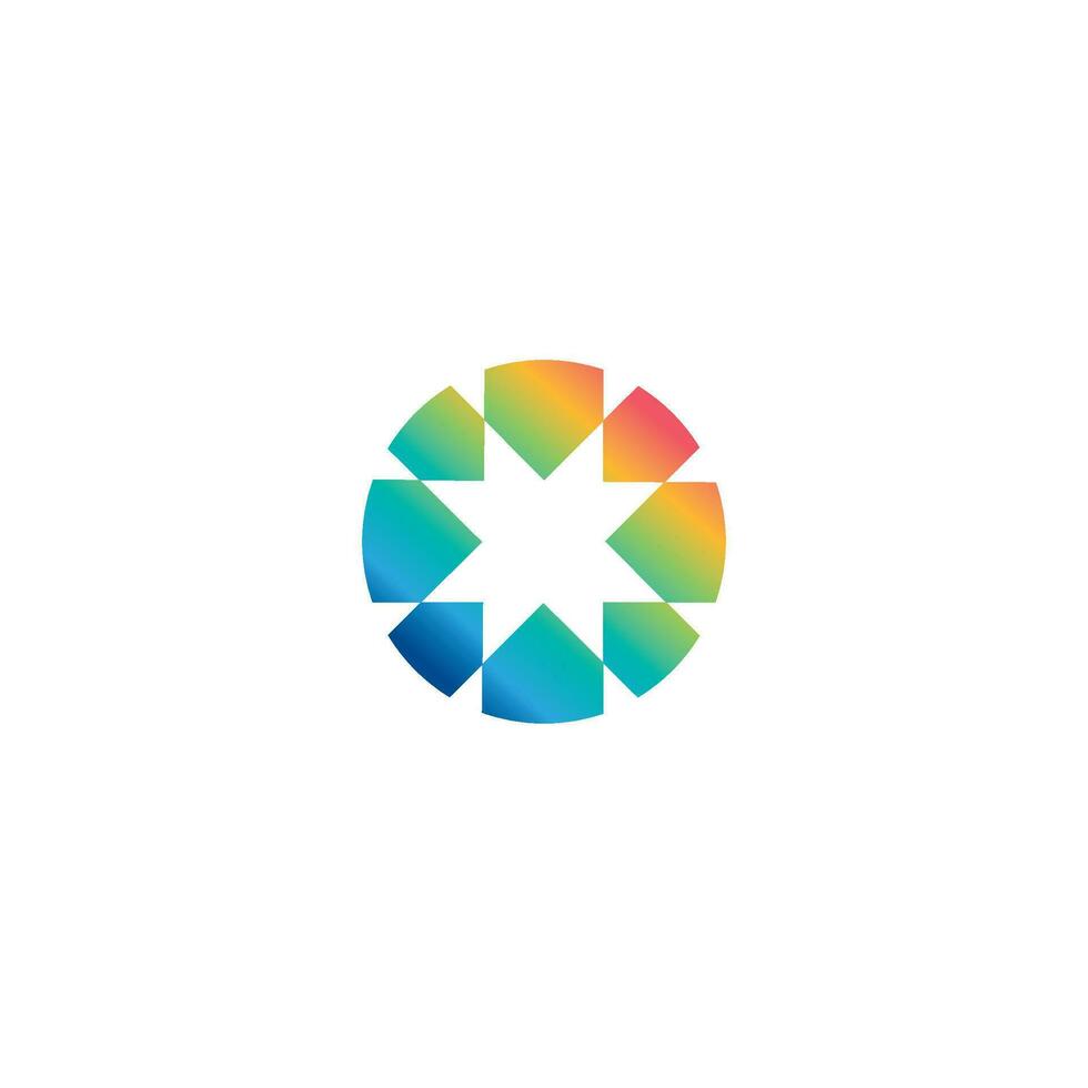cerchio colorato con stella, logo dell'obiettivo della fotocamera, icona del logo dello studio fotografico vettore