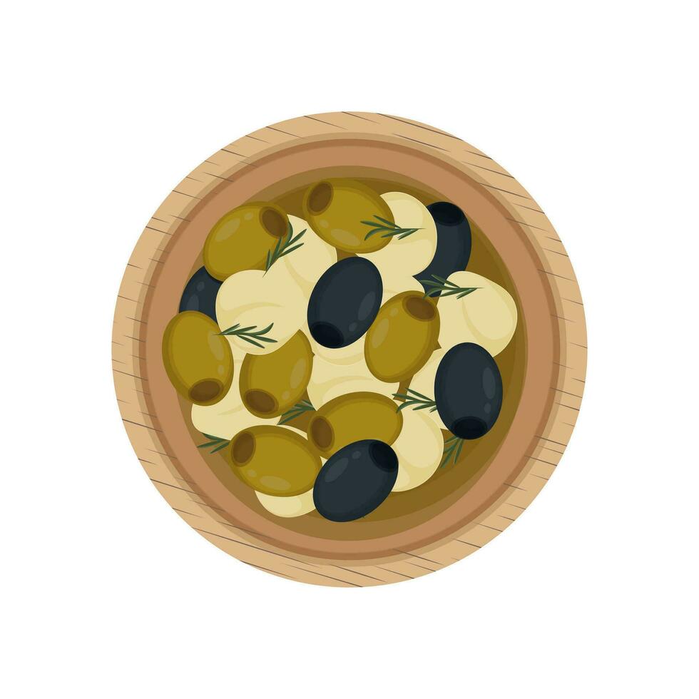 vettore illustrazione di superiore Visualizza marinare Mozzarella formaggio palle con oliva