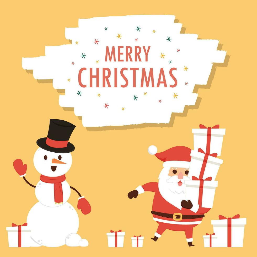 allegro Natale e contento nuovo anno saluto carta con carino Santa claus, cervo, i regali. vacanza cartone animato personaggio nel inverno stagione. vettore