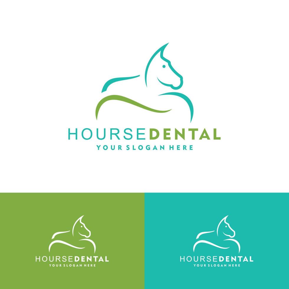 cura dentale dell'animale domestico con disegno dell'illustrazione dell'icona di vettore del logo del cavallo