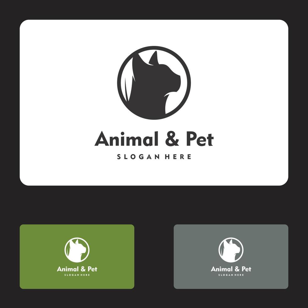 animale domestico cura gatto e cerchio foglia logo icona vettore illustrazione design