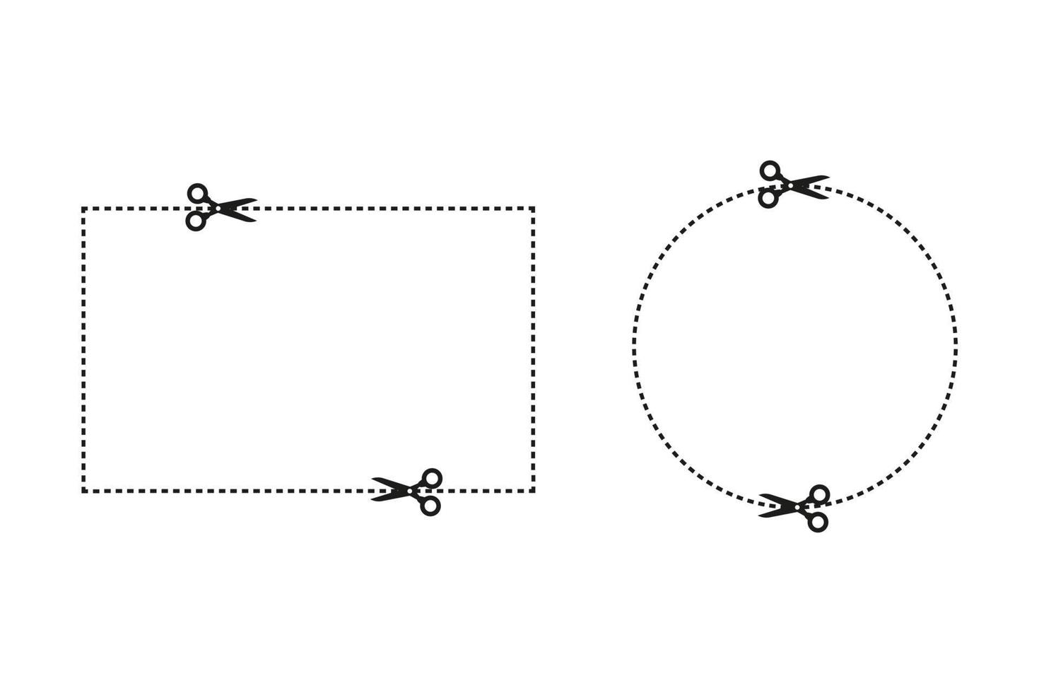 ritagliare la forma del rettangolo del coupon con le forbici. illustrazione dell'icona vettoriale