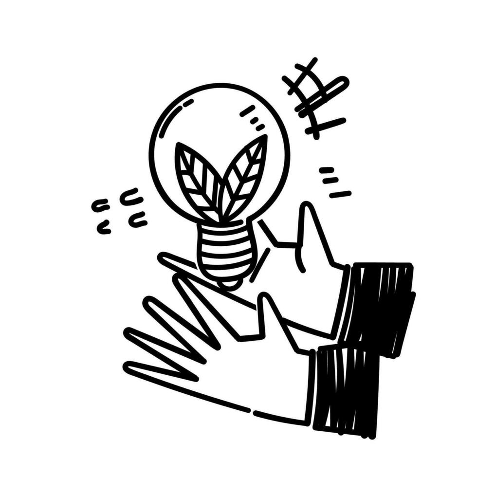 mano disegnato scarabocchio leggero lampadina con pianta dentro illustrazione vettore