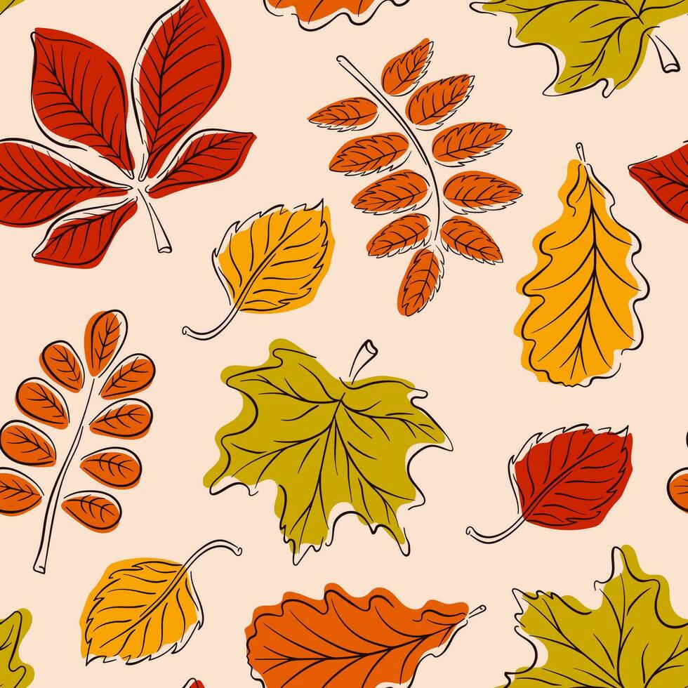 senza soluzione di continuità modello con autunno le foglie nel linea arte stile. grande per sfondi, carte, regalo involucro carta, casa arredamento. vettore illustrazione.