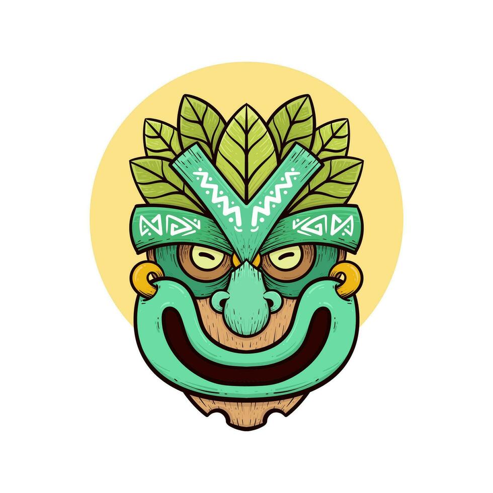 tribale tiki maschere hawaiano totem cultura vettore di legno colorato illustrazioni