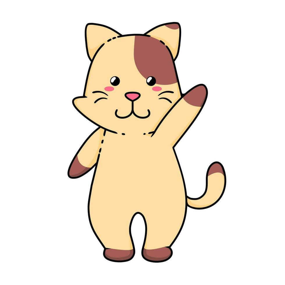 carino adorabile contento Marrone gatto cartone animato scarabocchio vettore illustrazione piatto design stile
