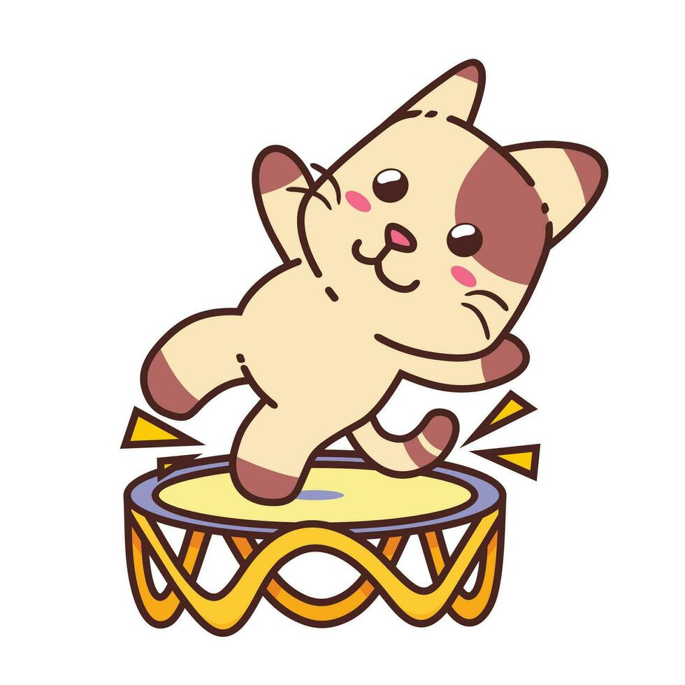 carino adorabile contento Marrone gatto saltare nel trampolino cartone animato scarabocchio vettore illustrazione piatto design stile