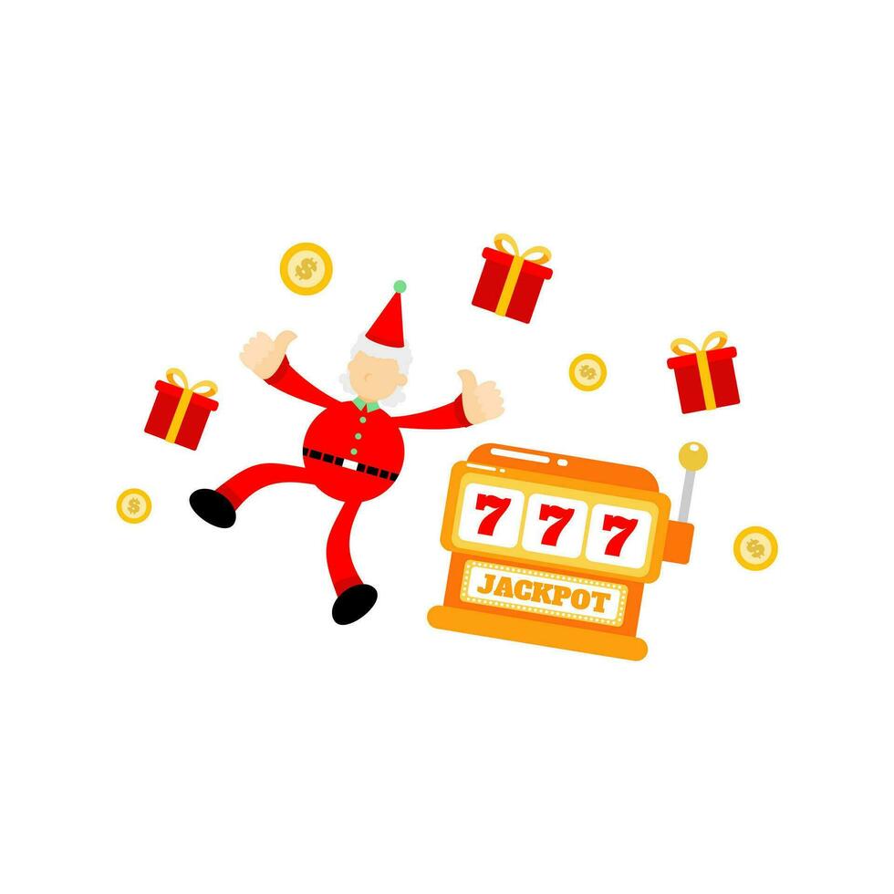 Natale Santa Claus allegro e casinò fessura gioco cartone animato scarabocchio piatto design stile vettore illustrazione