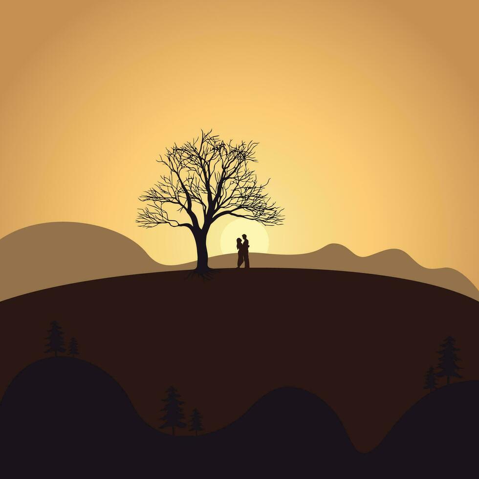 romantico coppia su tramonto vettore sfondo illustrazione