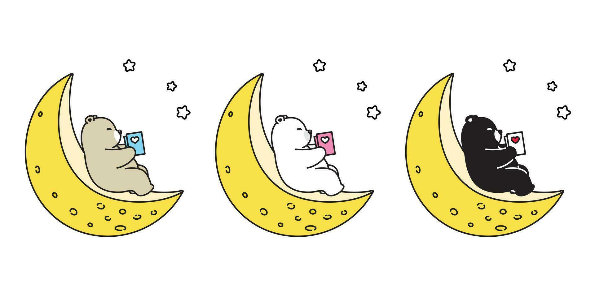 orso vettore icona polare orso Luna notte lettura libro orsacchiotto logo cartone animato personaggio illustrazione scarabocchio design