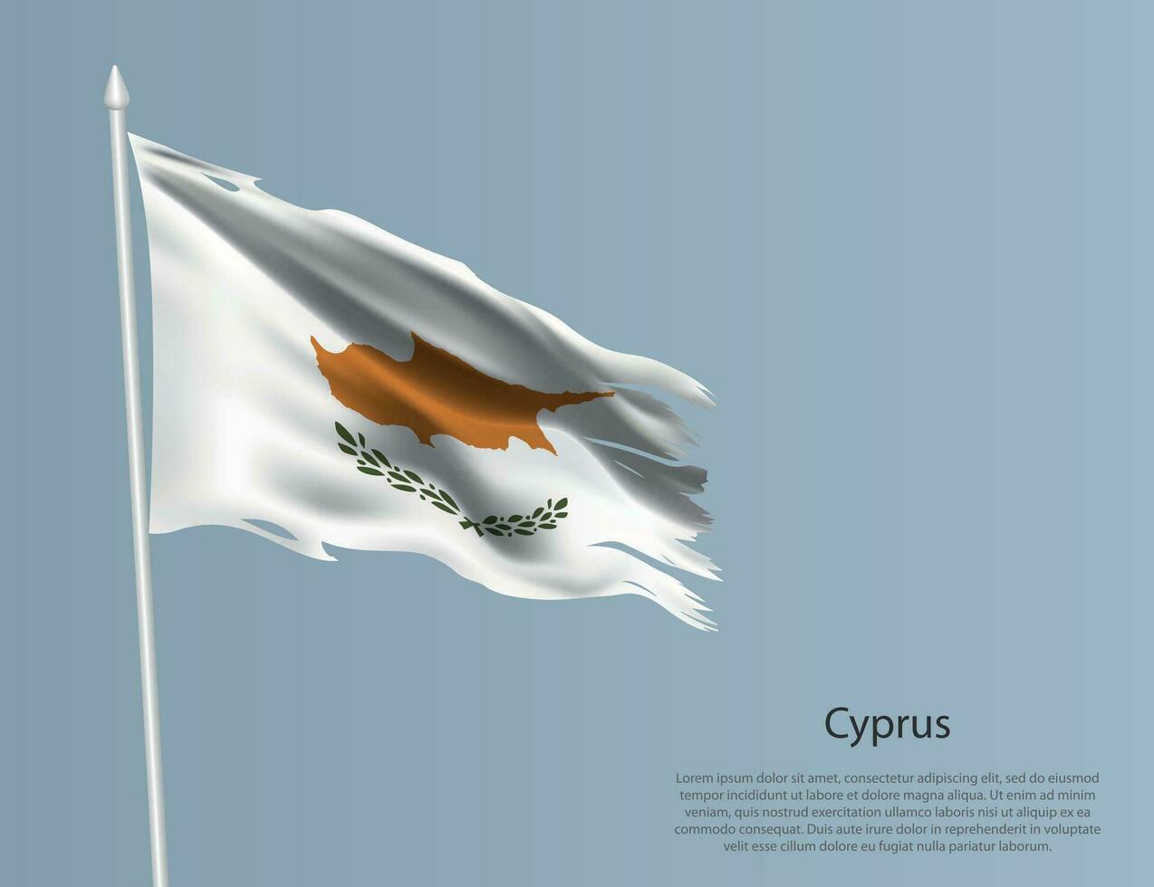 cencioso nazionale bandiera di Cipro. ondulato strappato tessuto su blu sfondo vettore