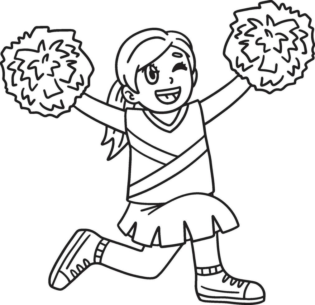 ragazza cheerleader in ginocchio con pompon isolato vettore