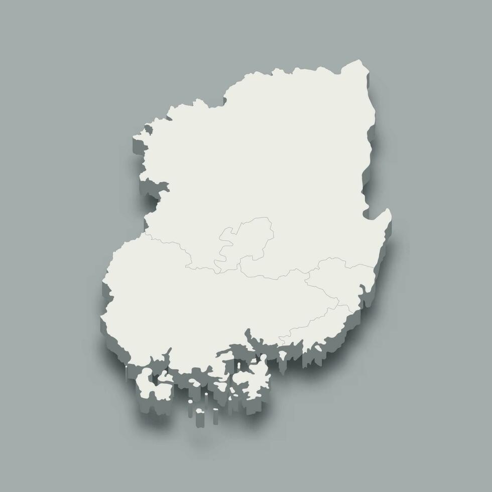 3d isometrico carta geografica yeongnam regione di Corea vettore