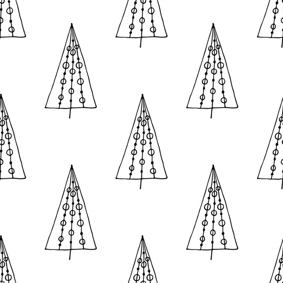 senza soluzione di continuità modello con geometrico minimo scandinavo Natale albero scarabocchio per decorativo Stampa, involucro carta, saluto carte e tessuto vettore