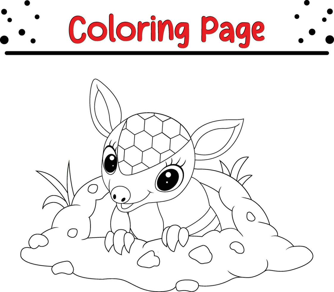 bambino armadillo su buco colorazione pagina vettore