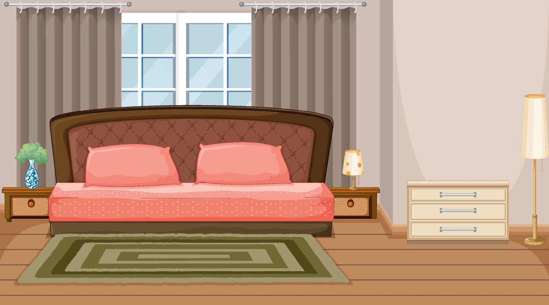 scena della camera da letto vuota con oggetti della camera da letto e decorazioni d'interni vettore