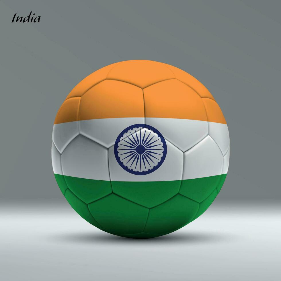 3d realistico calcio palla io con bandiera di India su studio sfondo vettore