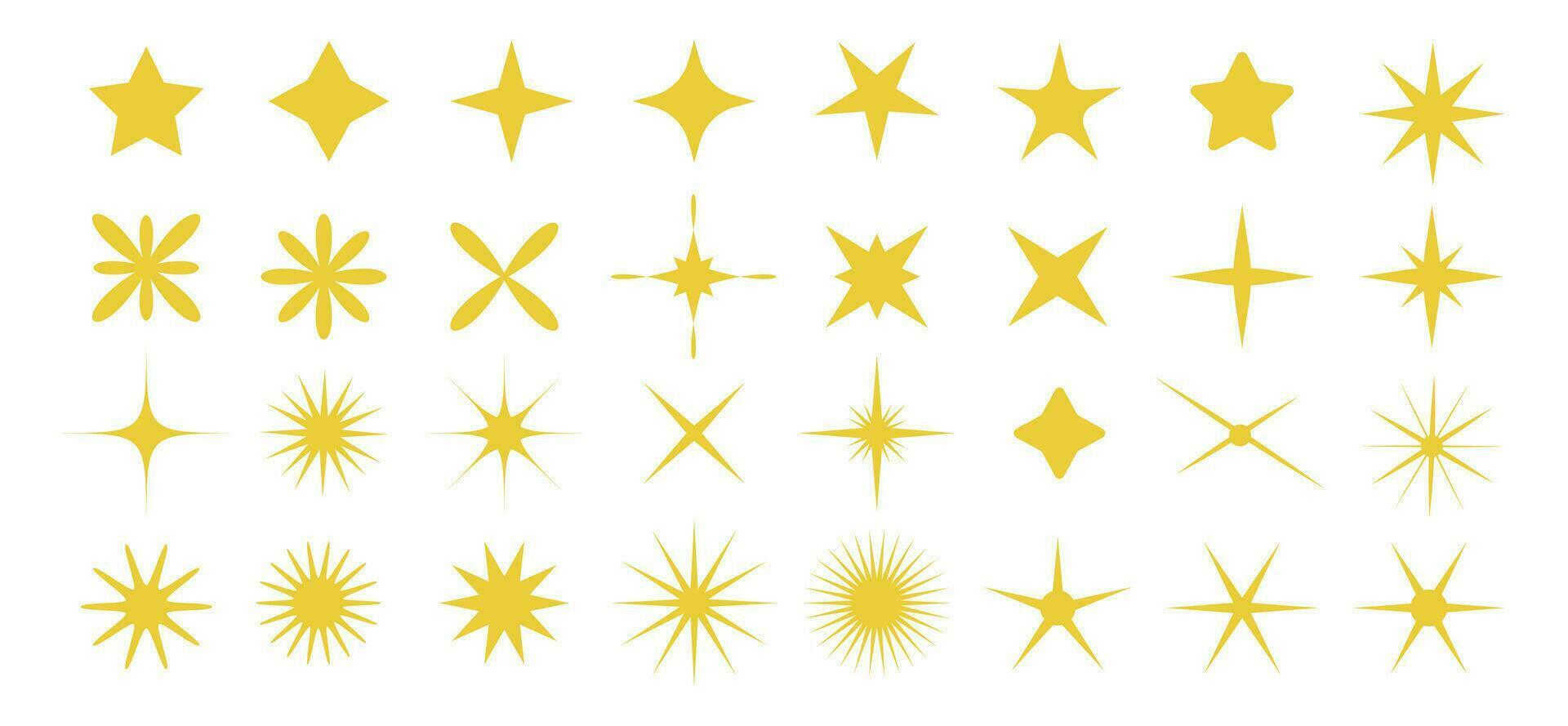 impostato di giallo stelle scintillare icona. stella forme collezione. moderno geometrico d'oro elementi vettore