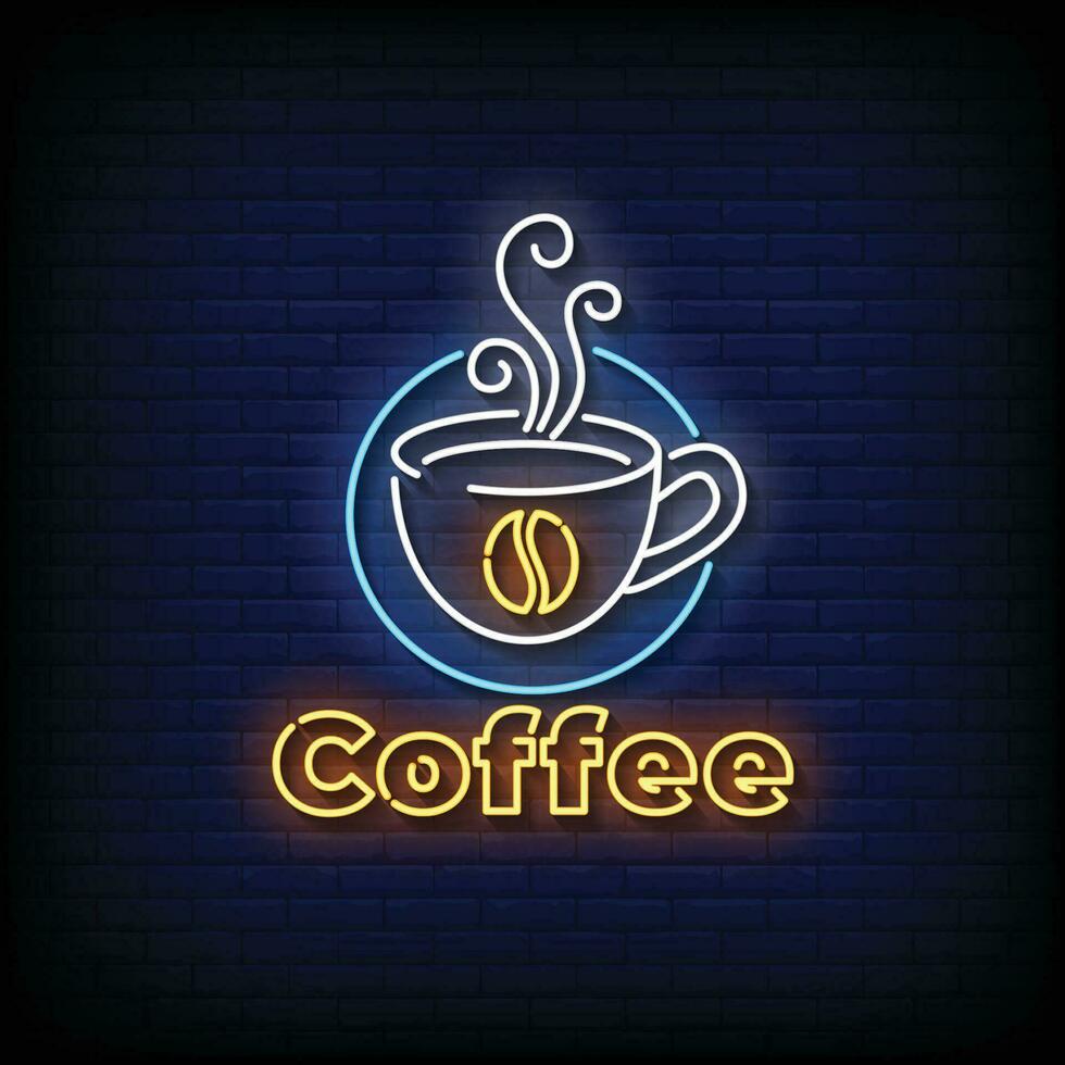 neon cartello caffè con mattone parete sfondo vettore