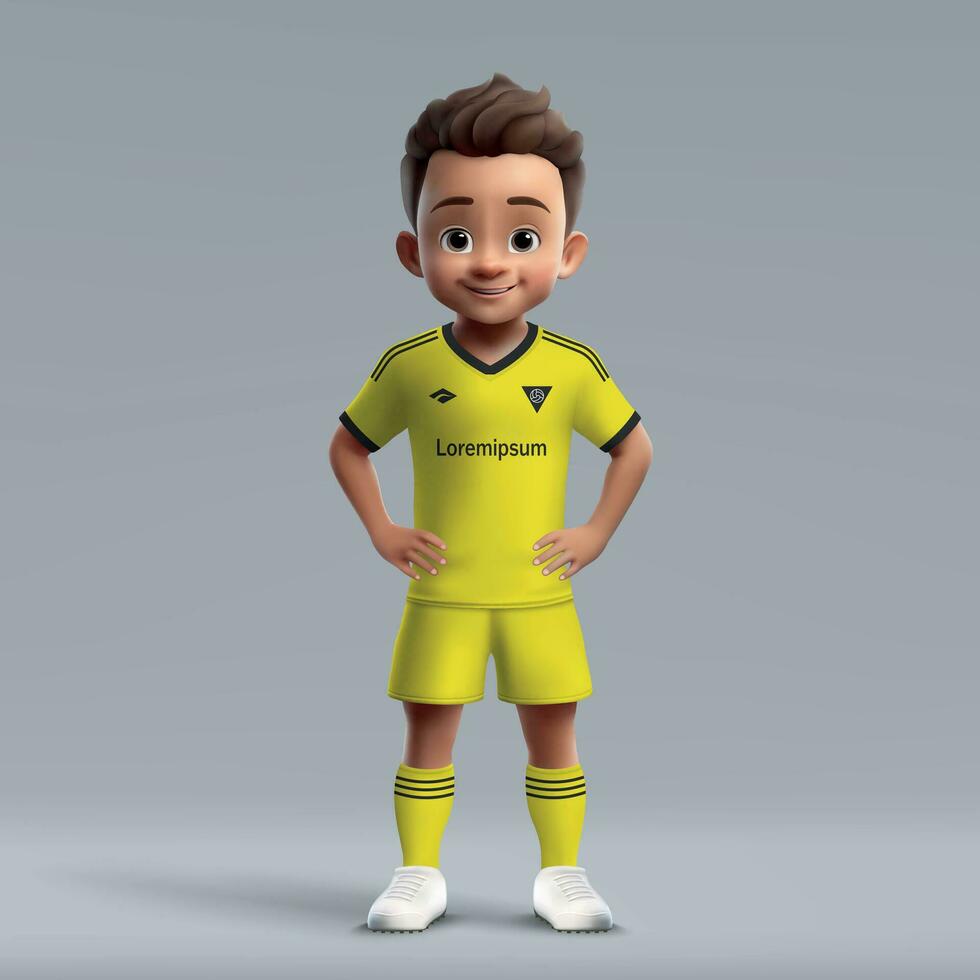 3d cartone animato carino giovane calcio giocatore nel calcio uniforme. vettore
