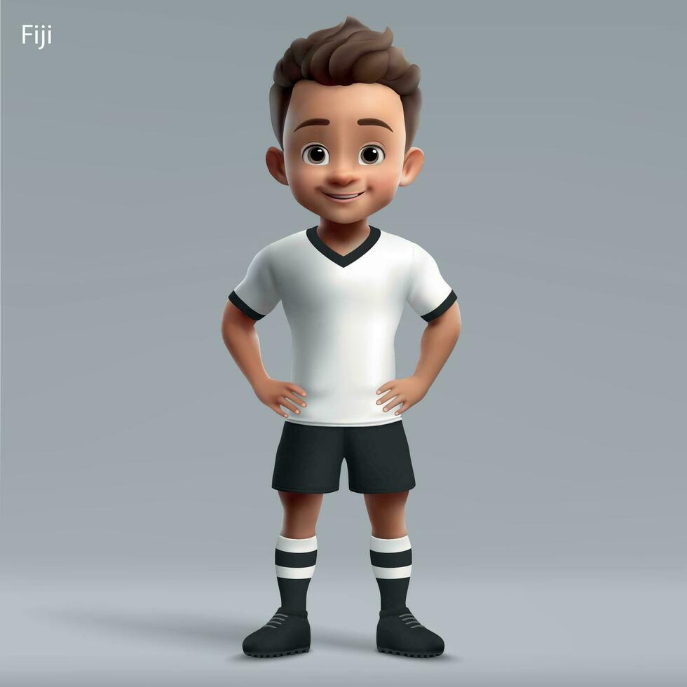 3d cartone animato carino giovane Rugby giocatore nel fiji nazionale squadra kit. vettore