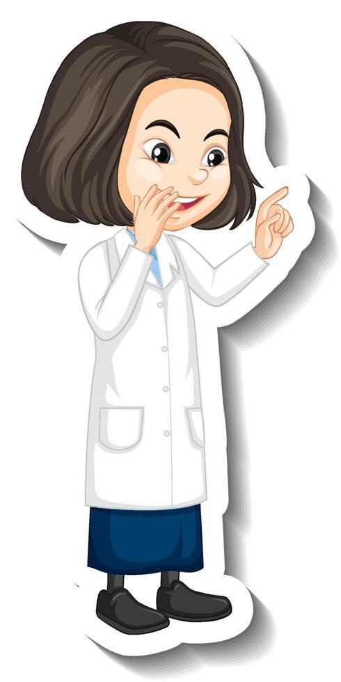 adesivo personaggio dei cartoni animati con una ragazza in abito scientifico vettore