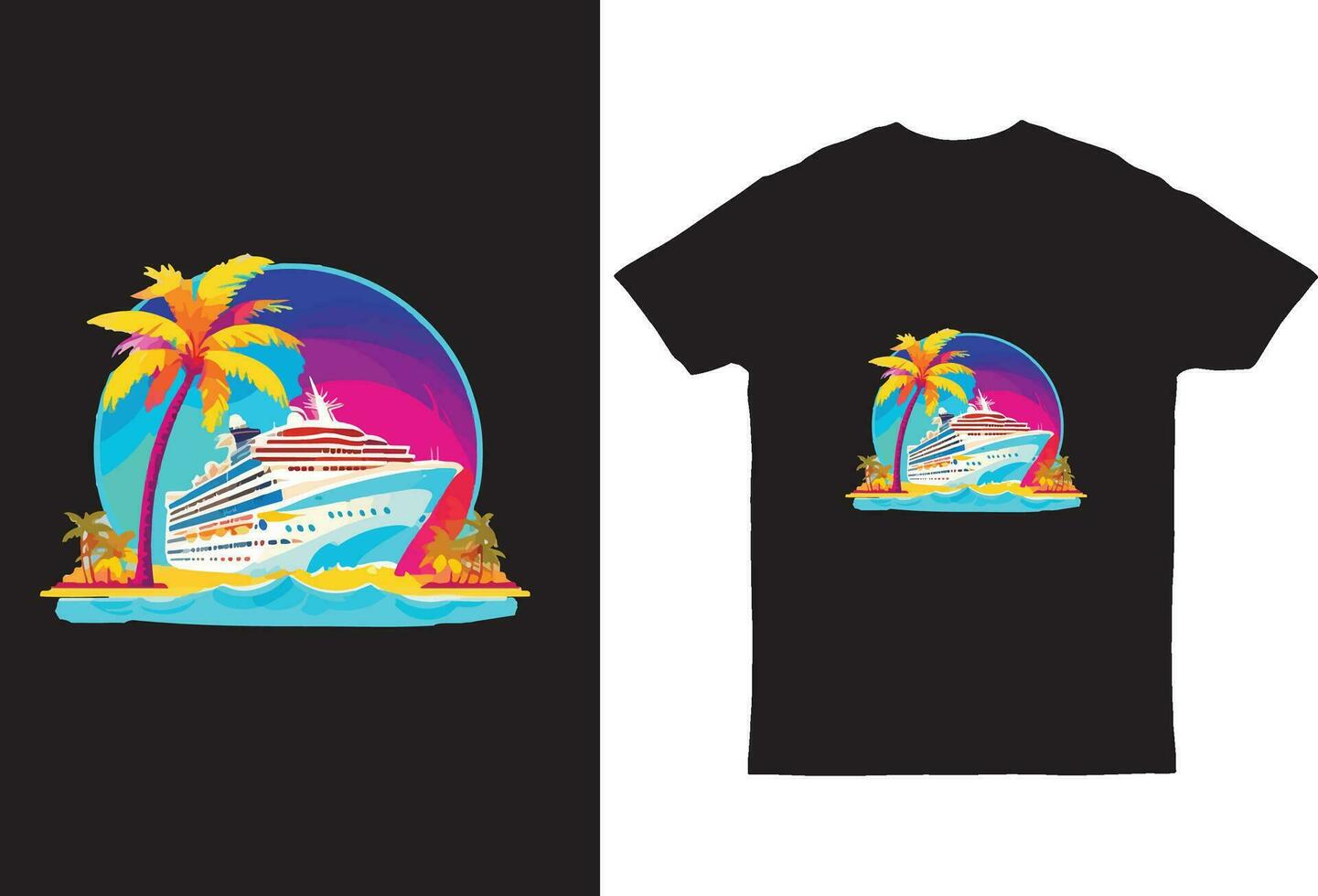 grafico maglietta illustrazione di palma albero crociera nave vivace colori vettore