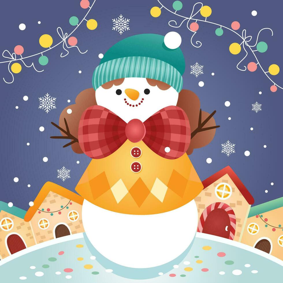 allegro Natale e contento nuovo anno inverno vacanze con pupazzo di neve vettore