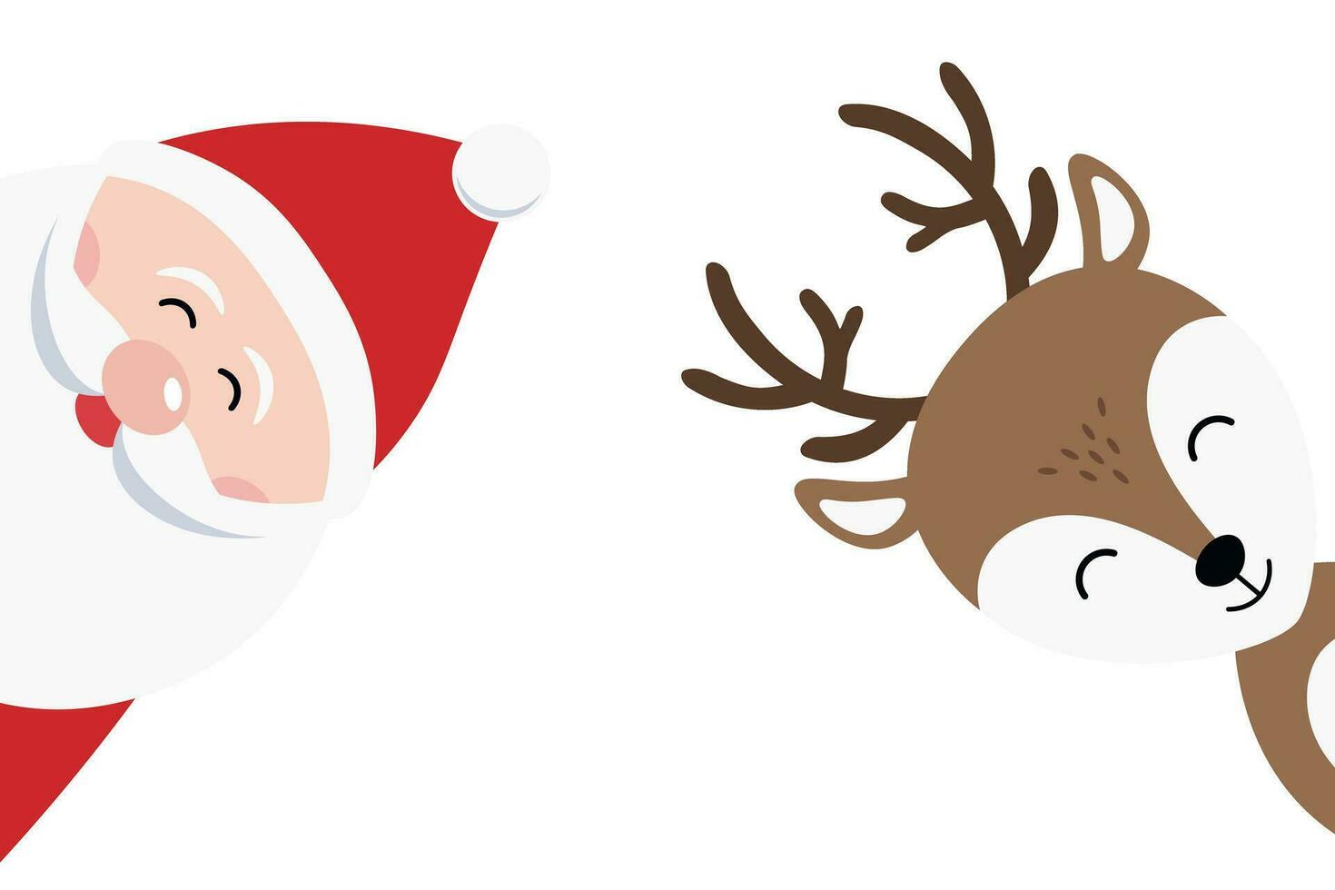 Santa e renna carino cartone animato allegro Natale lettering bianca sfondo vettore