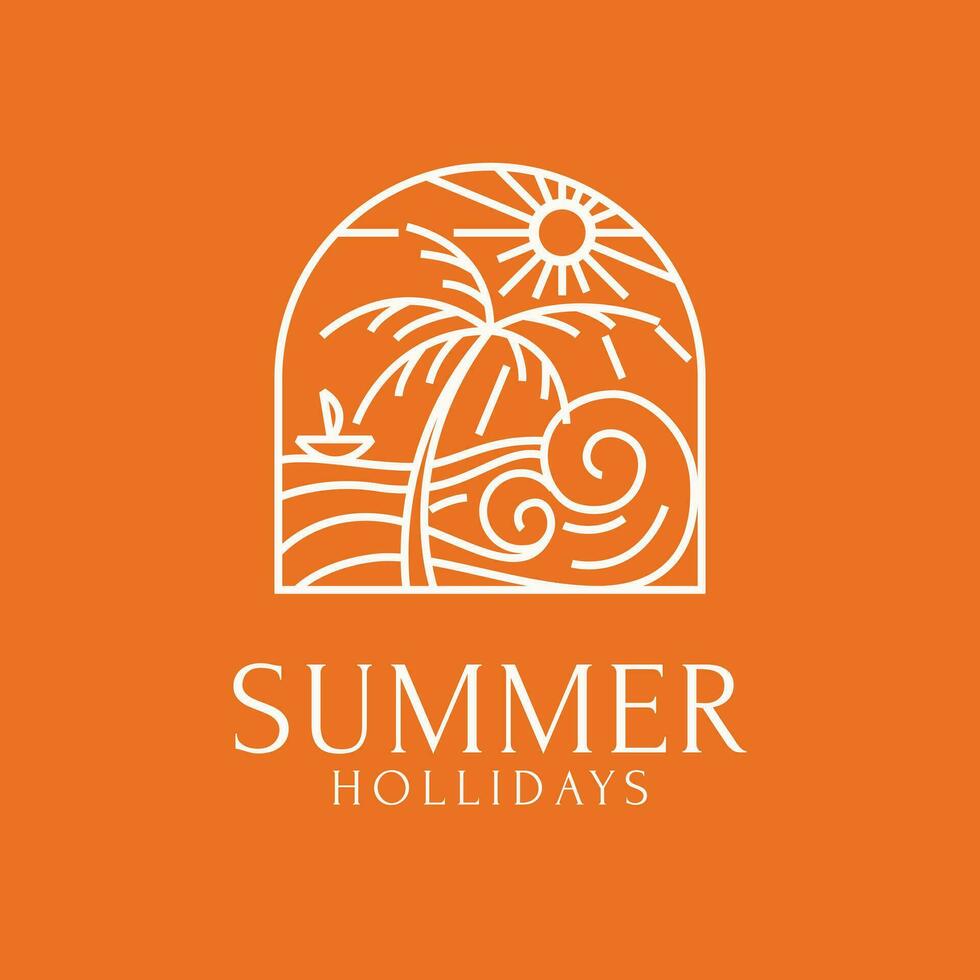 vettore monoline spiaggia club estate vacanze distintivo logo modello