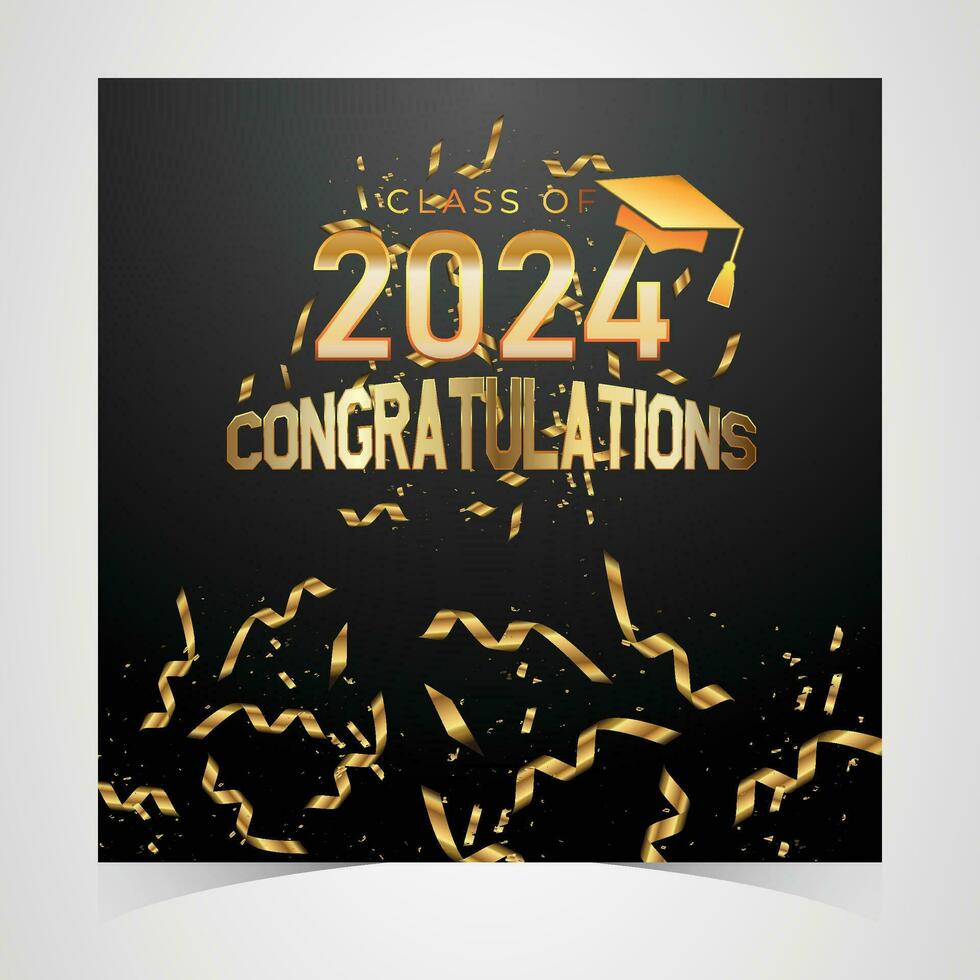 classe di 2024 Congratulazioni laureati. accademico berretto e diploma la laurea cerimonia. vettore modello per anziano classe di Università, anno 2024 striscione, festa, alto scuola o Università diplomato