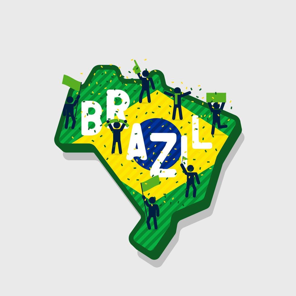 mappa del brasile e tifosi di calcio o di calcio che applaudono sulla mappa. vettore