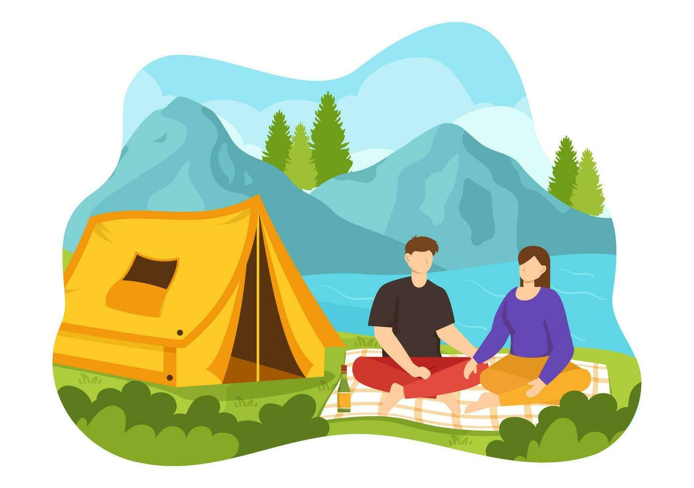 all'aperto attività vettore illustrazione con rilassante su un' picnic, tempo libero attività a fine settimana e attivo ricreazione nel piatto cartone animato sfondo design