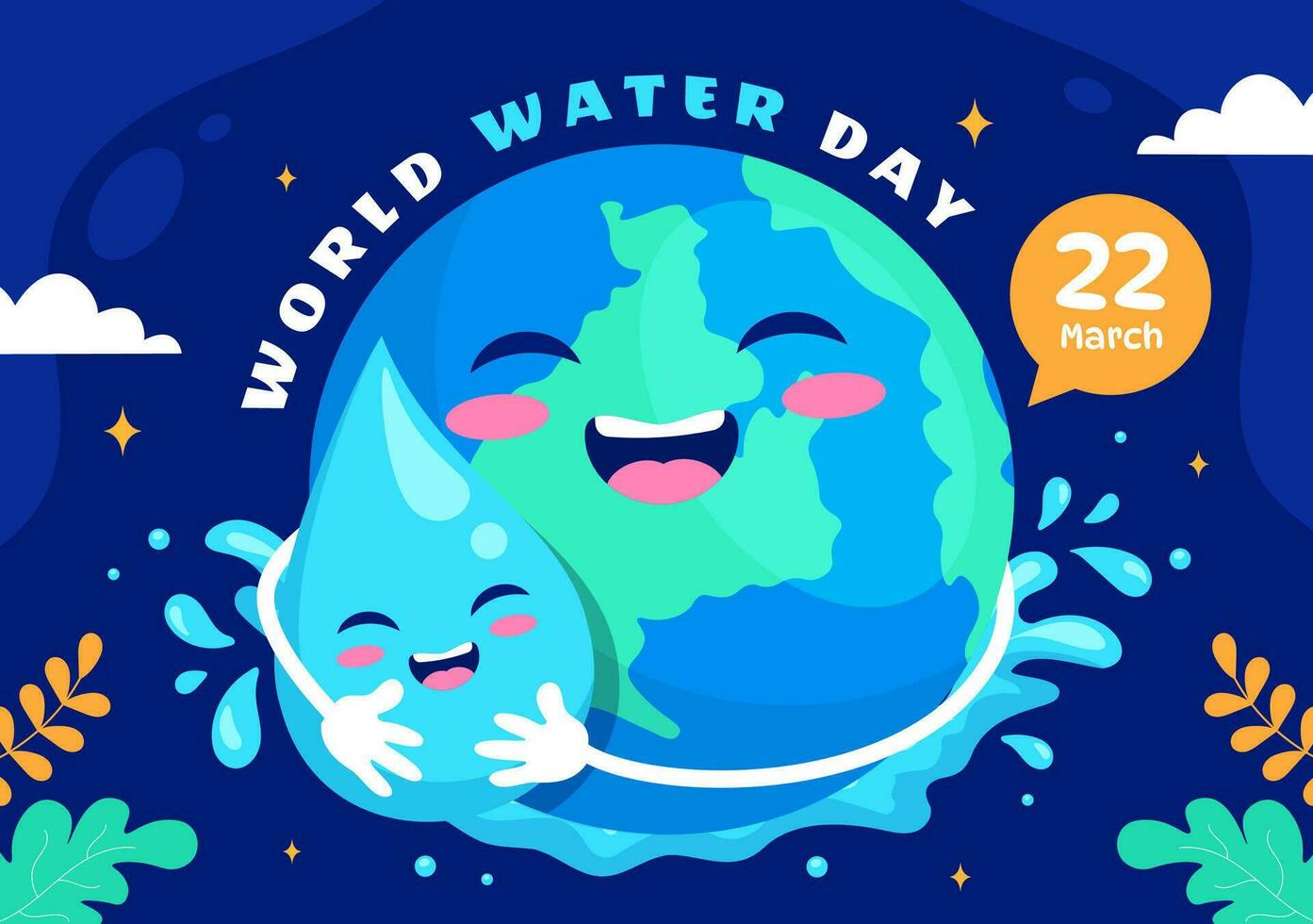 mondo acqua giorno vettore illustrazione su 22 marzo con goccia d'acqua e rubinetti per Salva terra e gestione di d'acqua dolce nel sfondo design