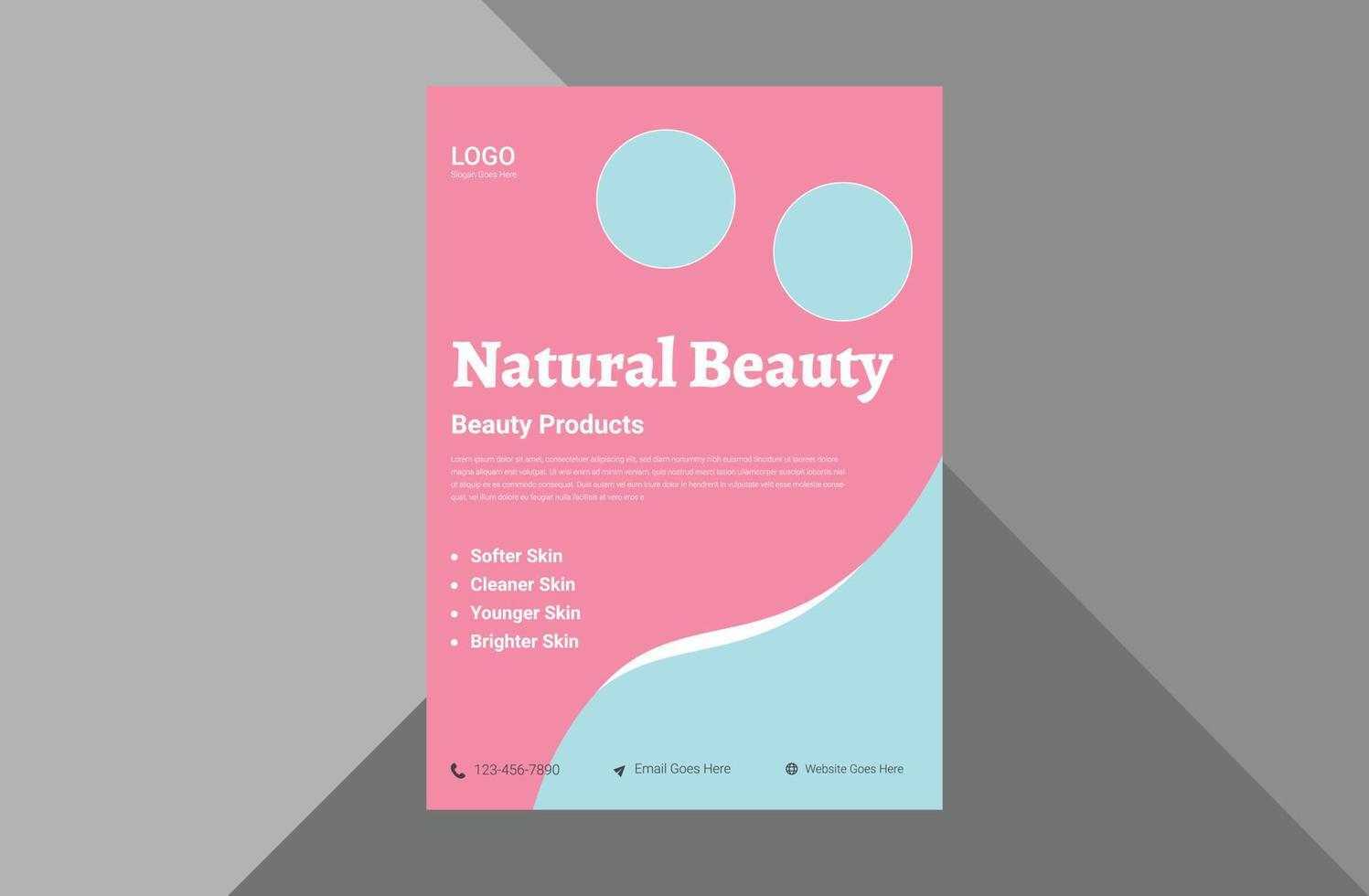 modello di progettazione volantino cosmetico naturale. modello di progettazione volantino per la promozione di prodotti di bellezza naturale. modello a4, design brochure, copertina, volantino, poster, pronto per la stampa vettore