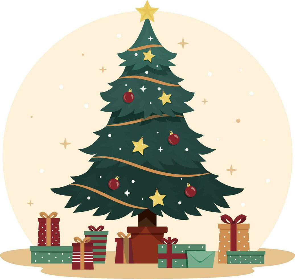 mano disegnato Vintage ▾ Natale albero con regali, natale giorno albero vettore