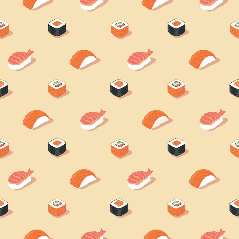 varietà di piatto giapponese Sushi senza soluzione di continuità modello. vettore