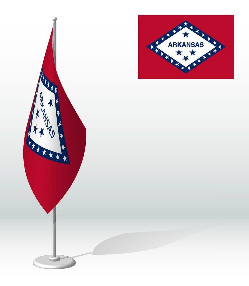 bandiera di americano stato di Arkansas su pennone per registrazione di solenne evento, incontro straniero ospiti. giorno di stato di Arkansas. realistico 3d vettore su bianca