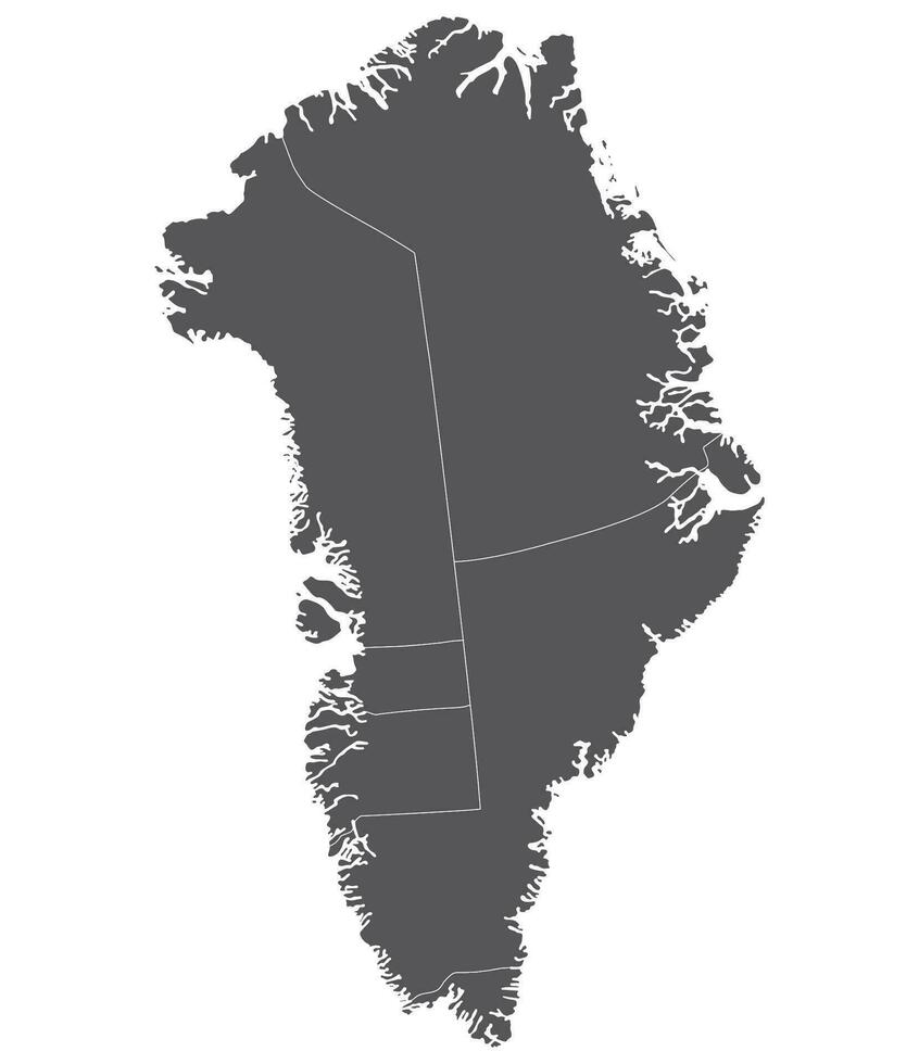 Groenlandia carta geografica. carta geografica di Groenlandia diviso in cinque regioni nel grigio colore vettore