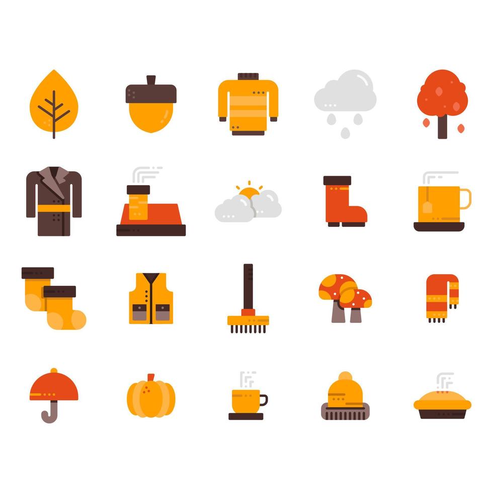 set di icone stile piatto autunno vettore