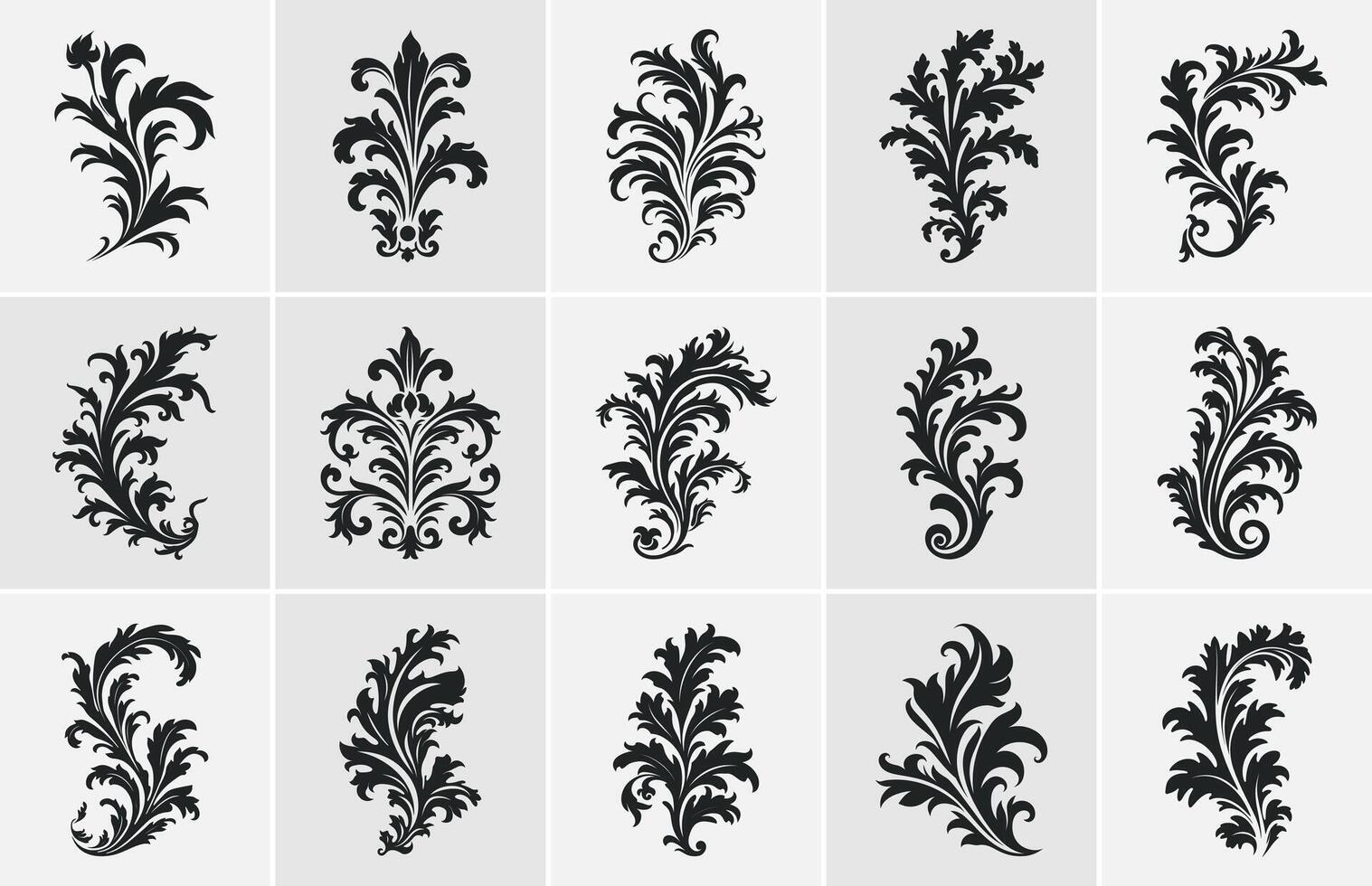 acanto vettore nero silhouette impostare, decorativo ornamento elemento silhouette fascio