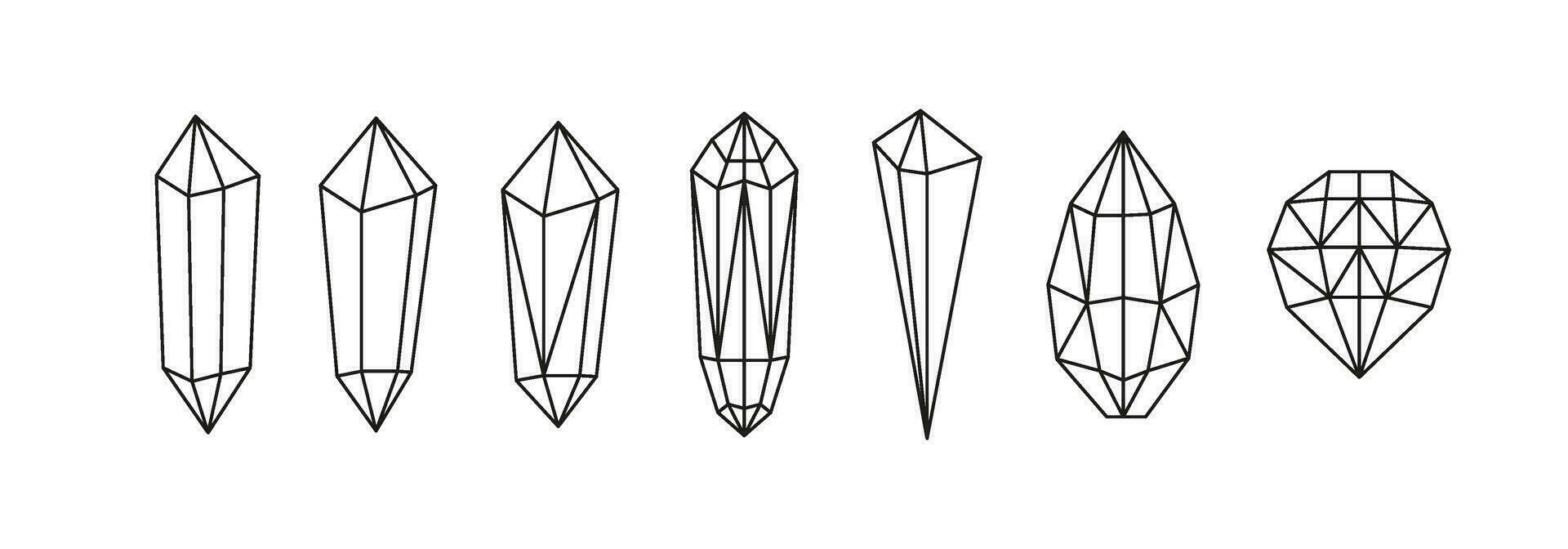 Magia lineare cristalli isolato su bianca. calcolo, minerale. stregoneria simbolo. linea arte. vettore