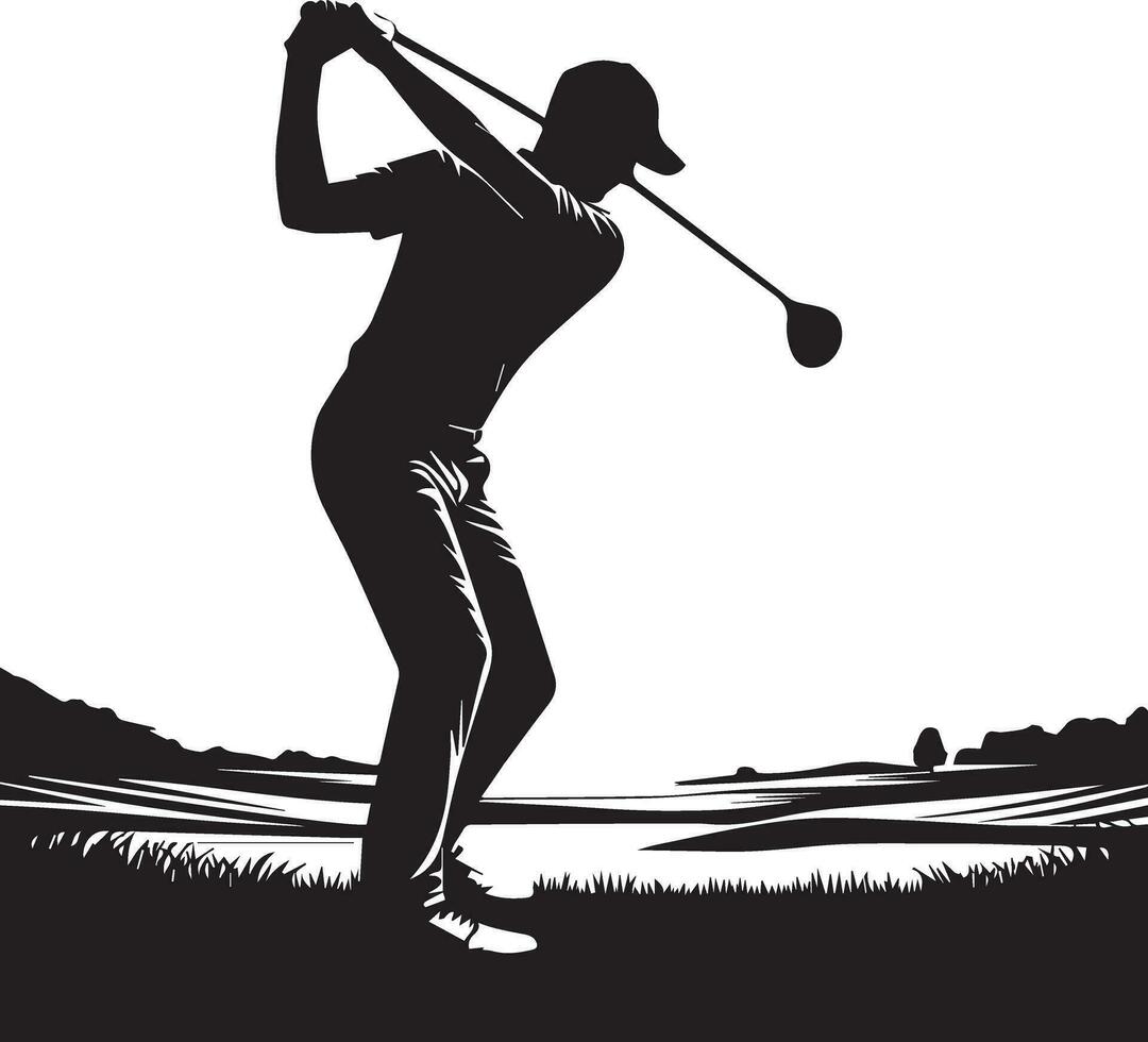 golf swing giocatore posa vettore silhouette nero colore, bianca sfondo 13