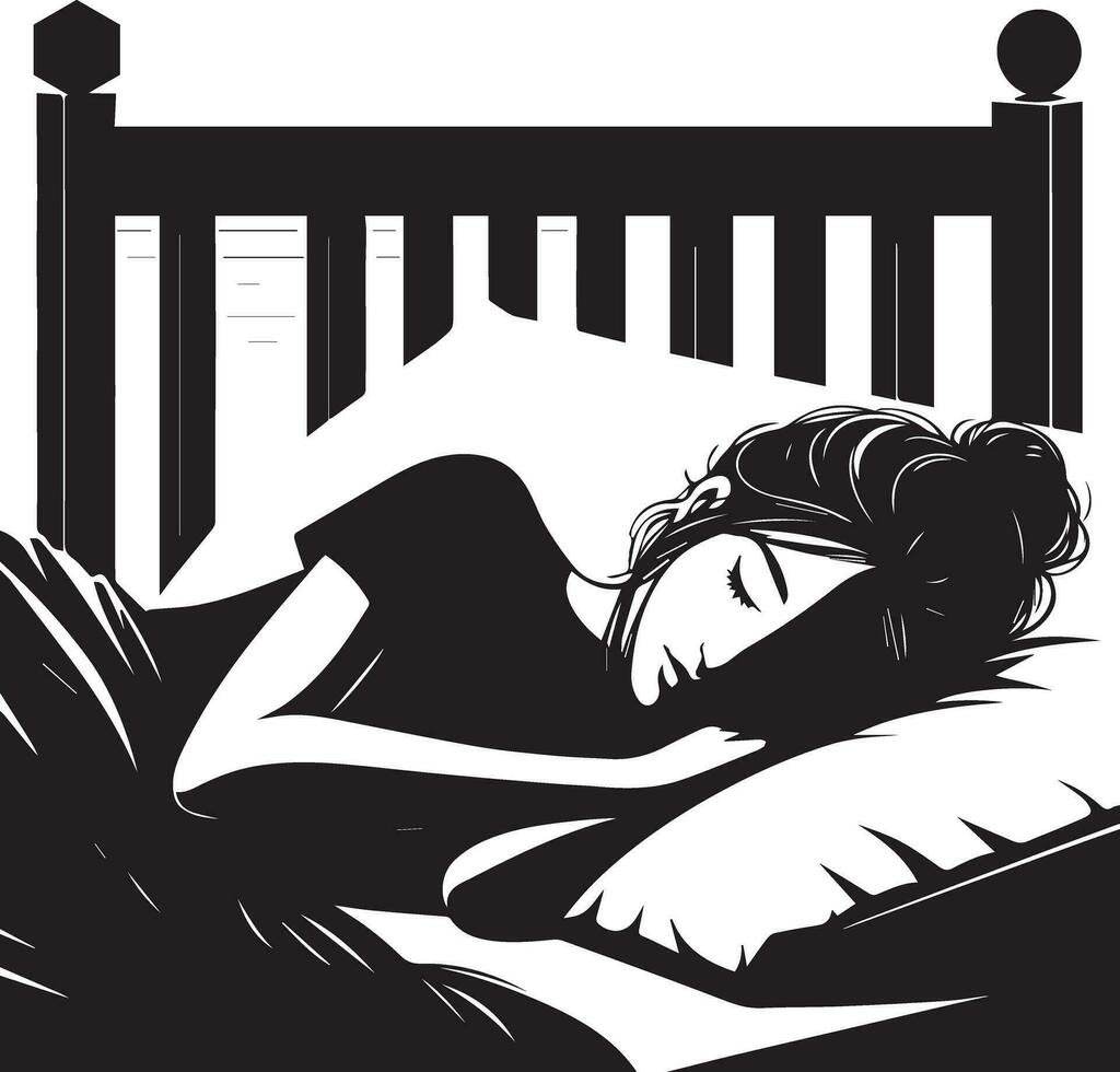 un' ragazza addormentato su il letto vettore silhouette 10